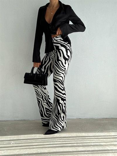 Kadın örme Krep Kumaş Zebra Desenli Pantolon