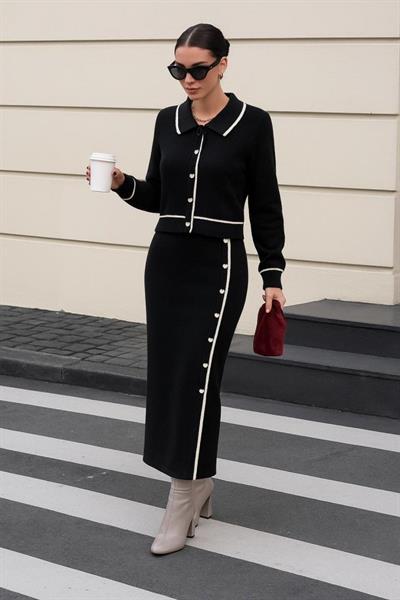 Kadın şerit Detay Ceket Ve Etek ıkılı Takım