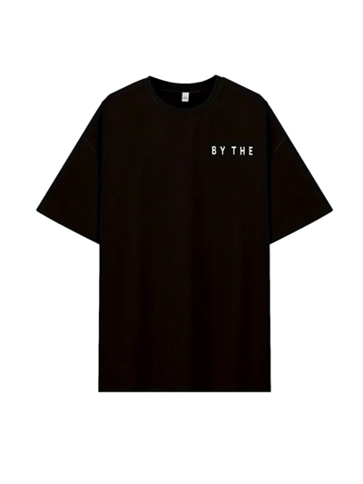 Kadınlar İçin Geniş Kesim Tişört - Kısa Kollu, Bol Kesim, Manzaralı Okyanus Baskı, Günlük Yazlık Üst, Siyah- Siyah