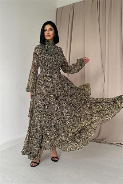 Kahverengi Bel Detaylı Elbise