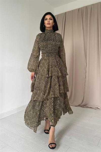 Kahverengi Bel Detaylı Elbise
