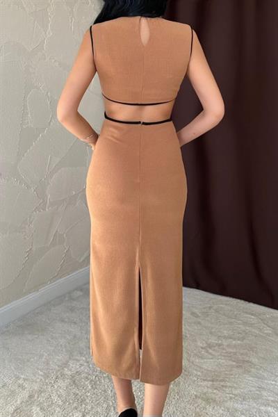 Kahverengi Biyeli Triko Elbise