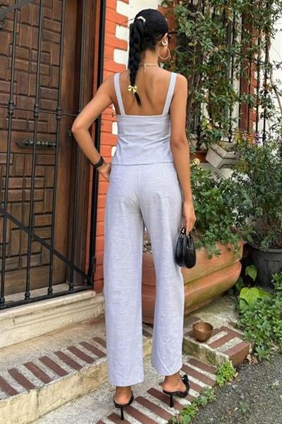 Kalın Askılı Bluz Pantolon Keten Takım 10187