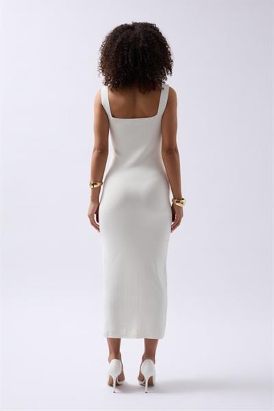 Kalın Askılı Midi Elbise