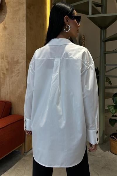 Kalp Nakışlı Ve Düğme Detaylı Oversize Gömlek 3430