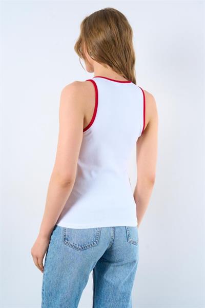 Kalpli Baskılı Atlet - Beyaz-Kırmızı