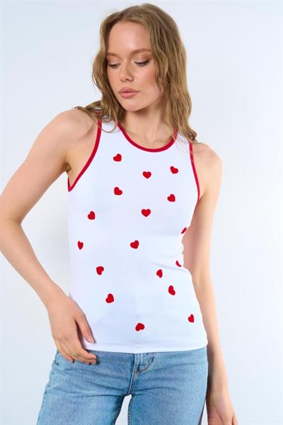 Kalpli Baskılı Atlet - Beyaz-Kırmızı