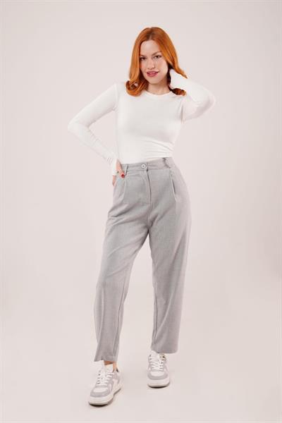 Kapama Cep Detaylı Gri Pantolon