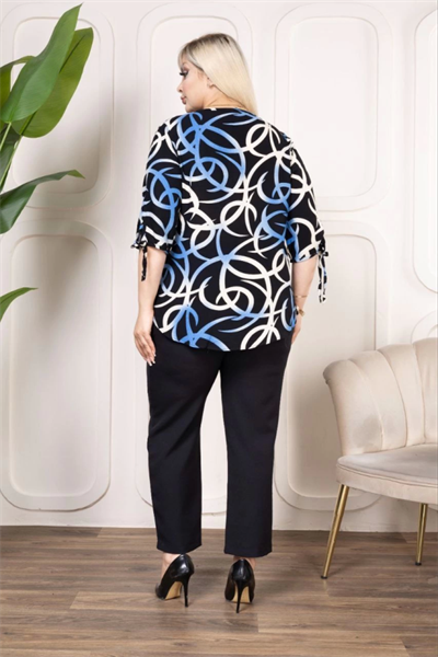 Kapri Kol Püsküllü Bluz - Desenli