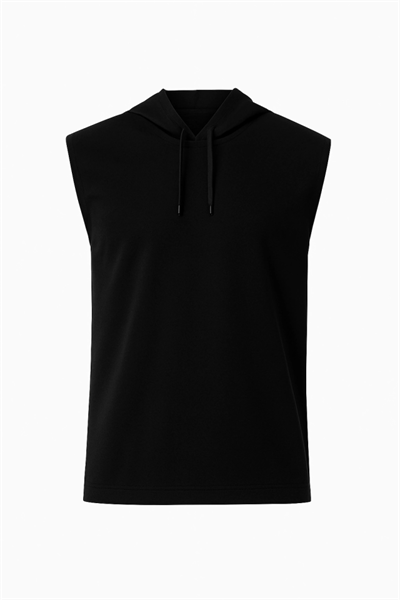 Kapşonlu İki İplik Tişört Arka Sizin Tasarımınız - Siyah