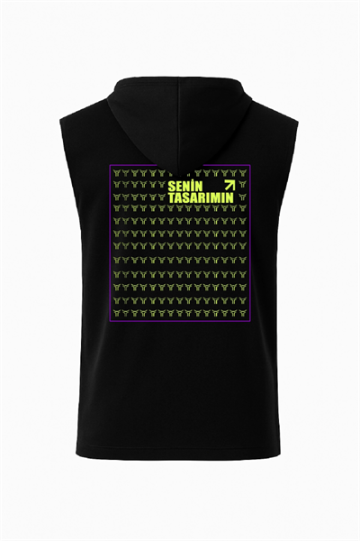 Kapşonlu İki İplik Tişört Ön Arka Sizin Tasarımınız - Siyah