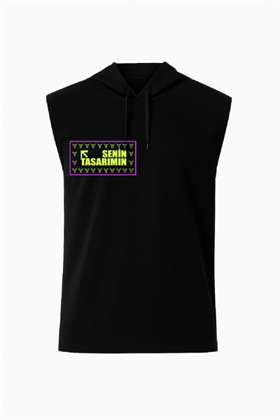 Kapşonlu İki İplik Tişört Ön Sizin Tasarımınız - Siyah