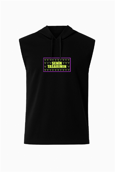 Kapşonlu İki İplik Tişört Ön Sizin Tasarımınız - Siyah