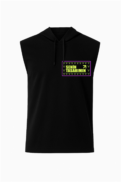Kapşonlu İki İplik Tişört Ön Sizin Tasarımınız - Siyah