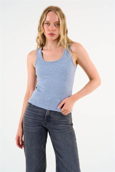 Kare Yaka Düz Atlet - Gri