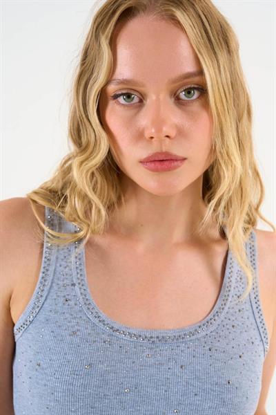 Kare Yaka Düz Atlet - Gri