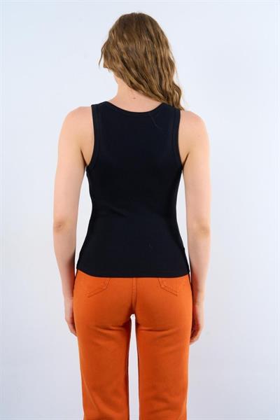 Kare Yaka Düz Atlet - Siyah