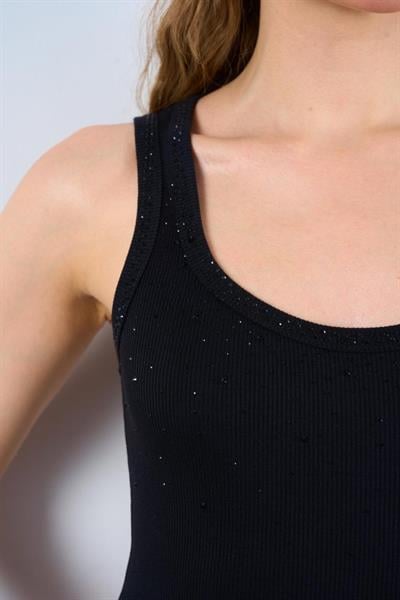 Kare Yaka Düz Atlet - Siyah