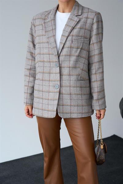 Kareli Ekose Ceket - Bej