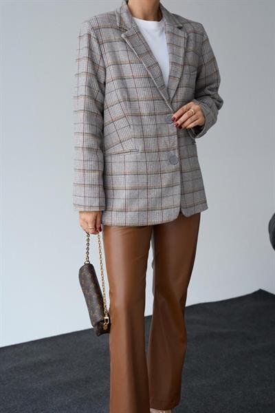 Kareli Ekose Ceket - Bej