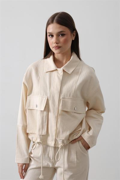Kargo Cepli Ceket - Ekru