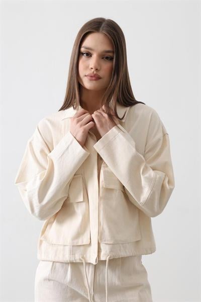 Kargo Cepli Ceket - Ekru