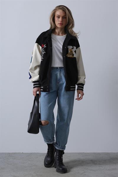 Kaşe Biker Ceket - Siyah