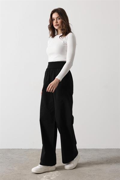 Katlanabilir Bel Pantolon - Siyah