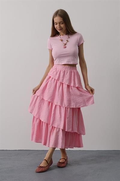 Katlı Kesim Uzun Etek - Pembe