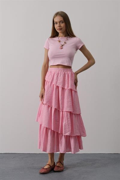 Katlı Kesim Uzun Etek - Pembe