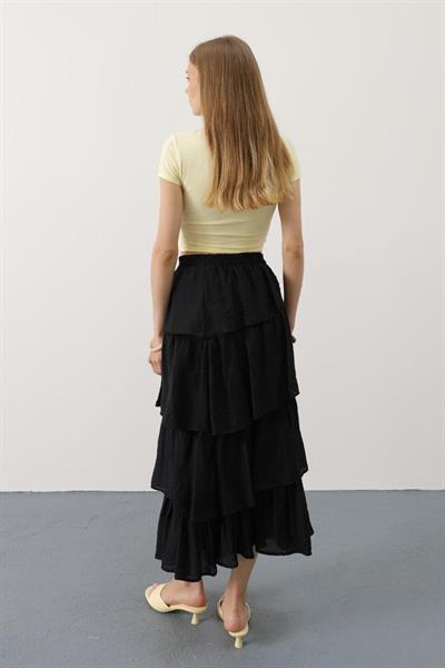 Katlı Kesim Uzun Etek - Siyah