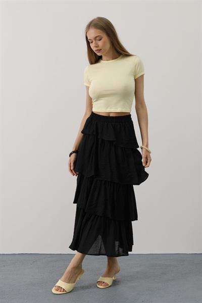 Katlı Kesim Uzun Etek - Siyah