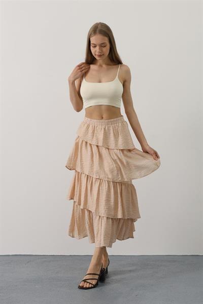 Katlı Kesim Uzun Etek - Taş