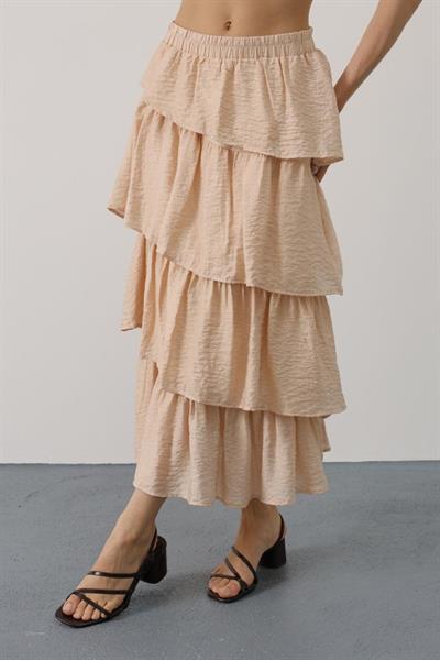 Katlı Kesim Uzun Etek - Taş