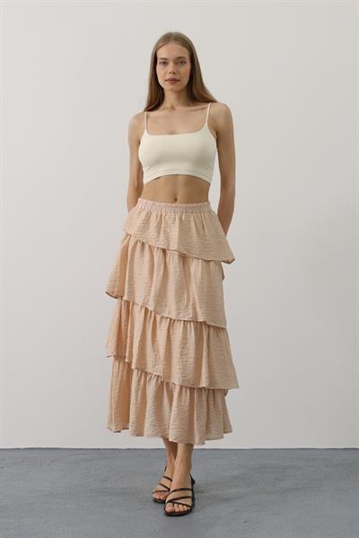 Katlı Kesim Uzun Etek - Taş