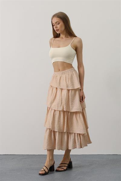 Katlı Kesim Uzun Etek - Taş