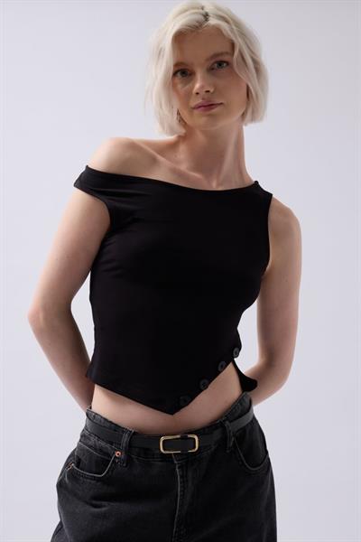 Kayık Yaka Yırtmaç Detay Bluz