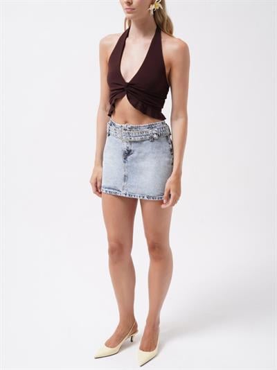 Kemer Detay Denim Mini Etek