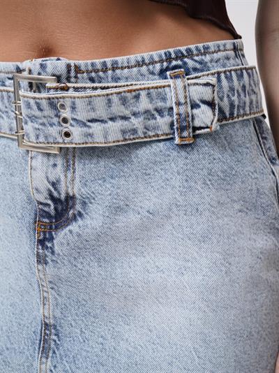 Kemer Detay Denim Mini Etek