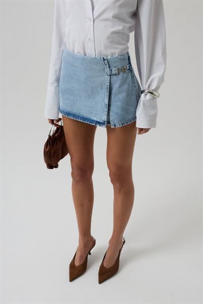 Kemer Detay Denim Şort Etek