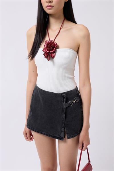 Kemer Detay Denim Şort Etek