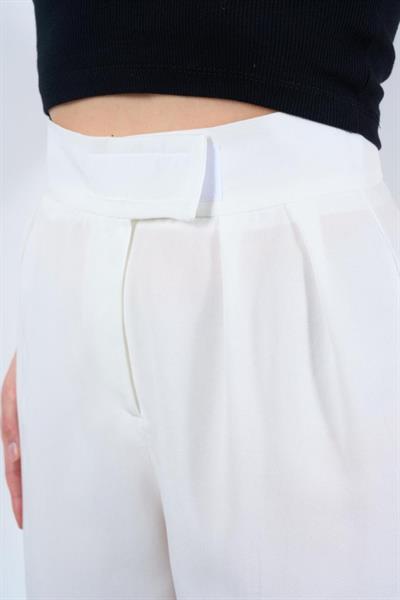 Kemeri Cırtlı Pantolon - Ekru