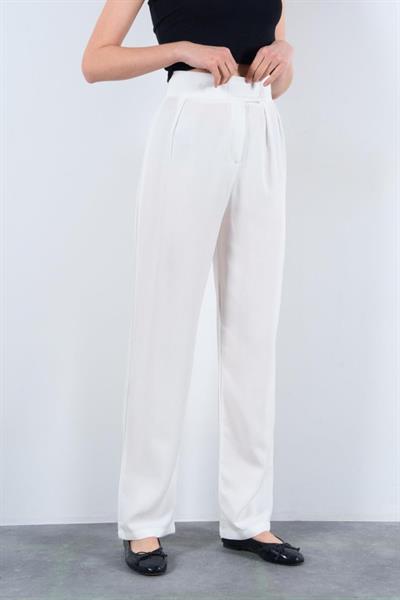 Kemeri Cırtlı Pantolon - Ekru