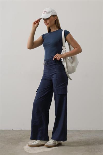 Kemerli Cargo Pantolon - İndigo