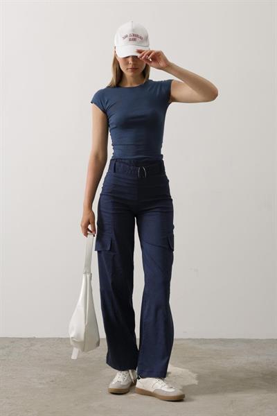 Kemerli Cargo Pantolon - İndigo