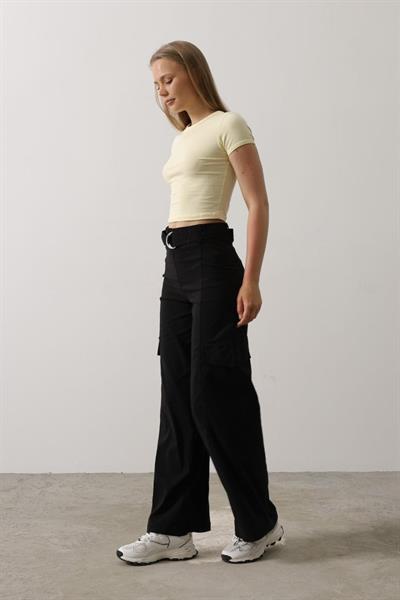 Kemerli Cargo Pantolon - Siyah