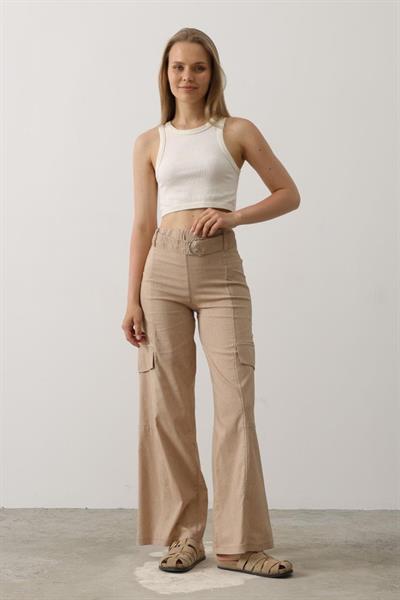 Kemerli Cargo Pantolon - Taş