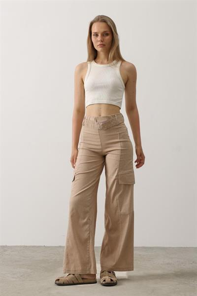 Kemerli Cargo Pantolon - Taş