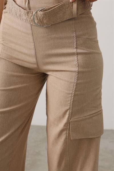 Kemerli Cargo Pantolon - Taş