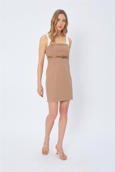 Kemerli Elbise - Vizon